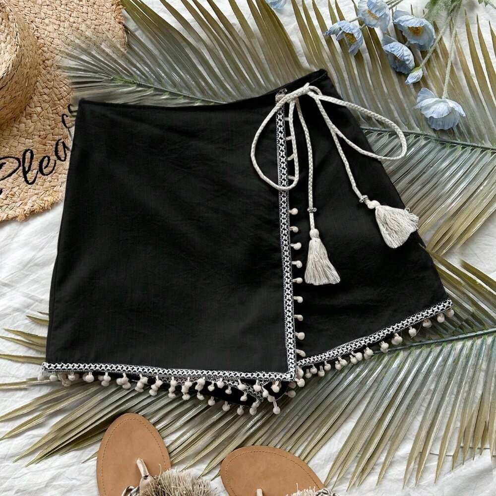 Black Boho Women's Music Festival Wrap Skort